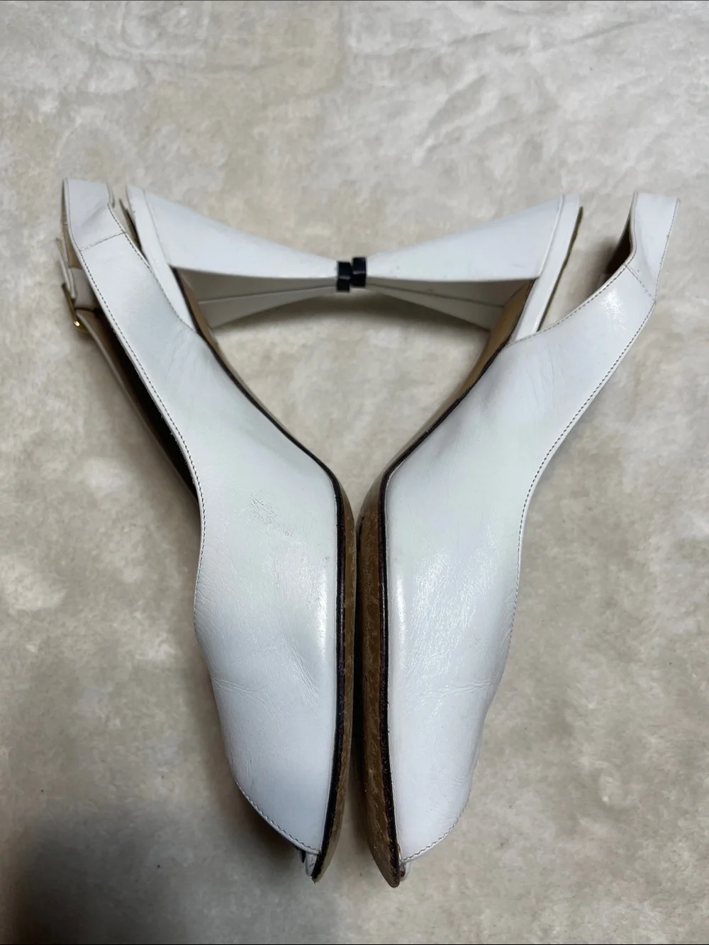Bruno Magli White Leather Peep-Toe Slingback Heels Size 7 AA